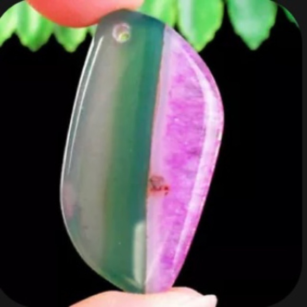 Small Green purple Agate freeform silver leaf necklace